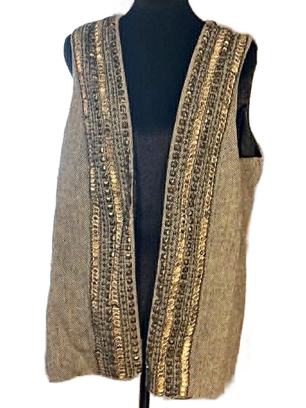 Chico's Size 2 Herringbone Beaded Vest